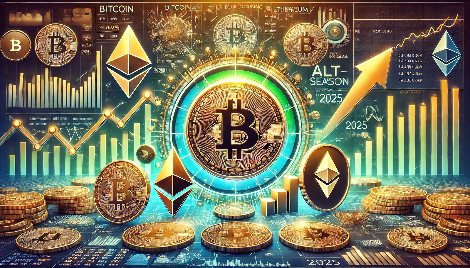 DALL·E 2025 01 03 22.30.26 A financial themed image illustrating Bitcoin dominance breaking down wit