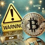 DALL·E 2025 01 13 13.11.24 A wide image depicting a Bitcoin coin next to a warning sign with the wor