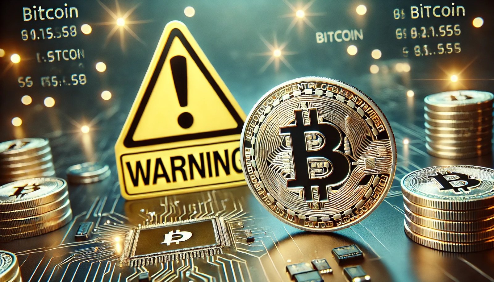 DALL·E 2025 01 13 13.11.24 A wide image depicting a Bitcoin coin next to a warning sign with the wor