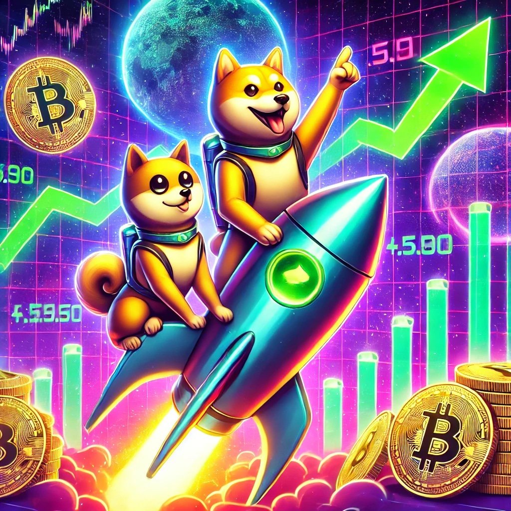 DALL·E 2025 02 05 18.45.02 A vibrant and creative image depicting Shiba Inu SHIB and Dogecoin DOGE p